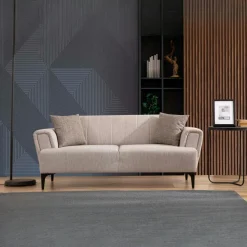Canapés En Tissu|LUCCA Canapé 2 places beige, dossier à coutures verticales