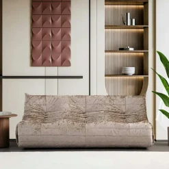 Canapés En Tissu|ARVEN Canapé 3 places beige en tissu plissé 210 cm