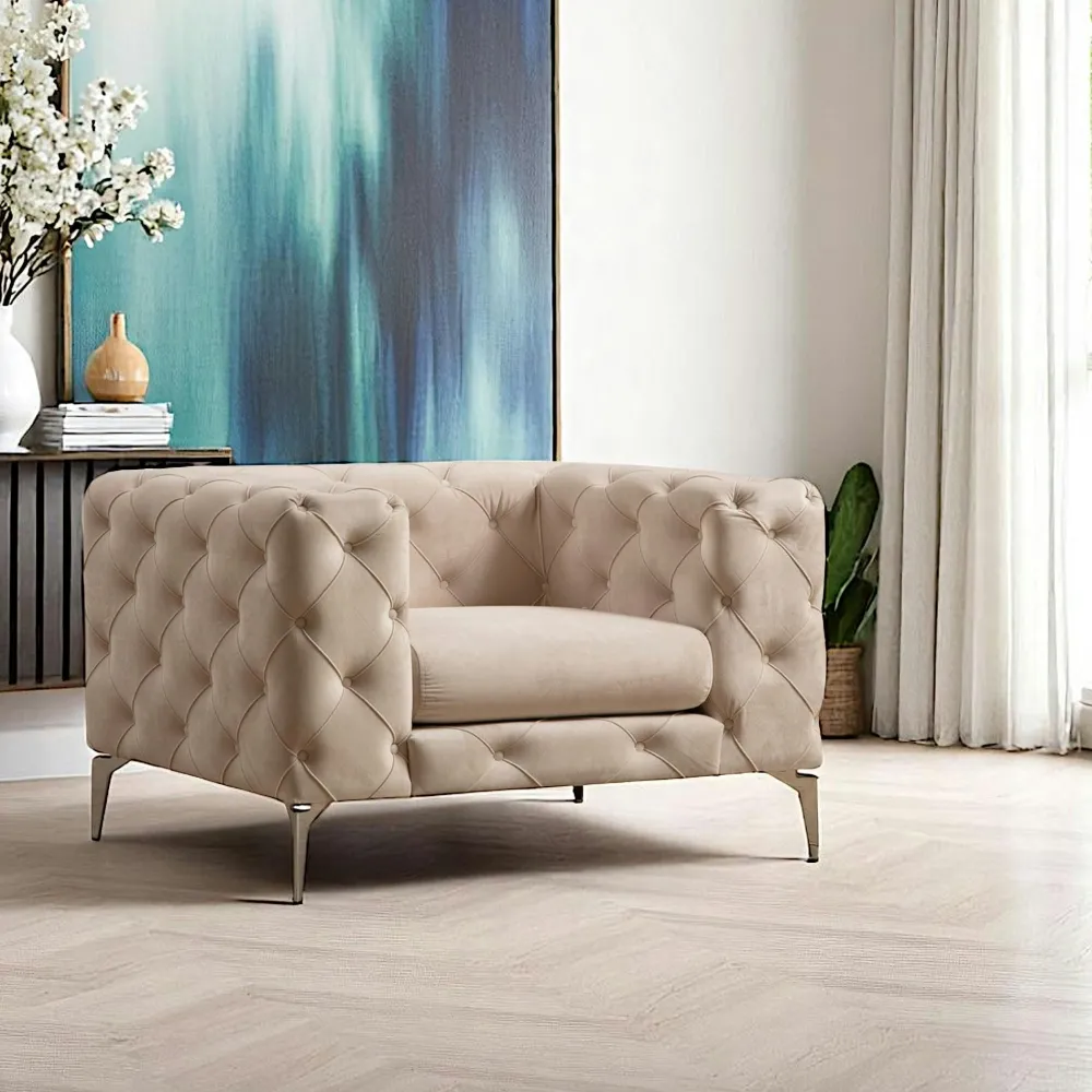 Canapés En Tissu|DOVER Canapé 2 places beige en velours capitonné