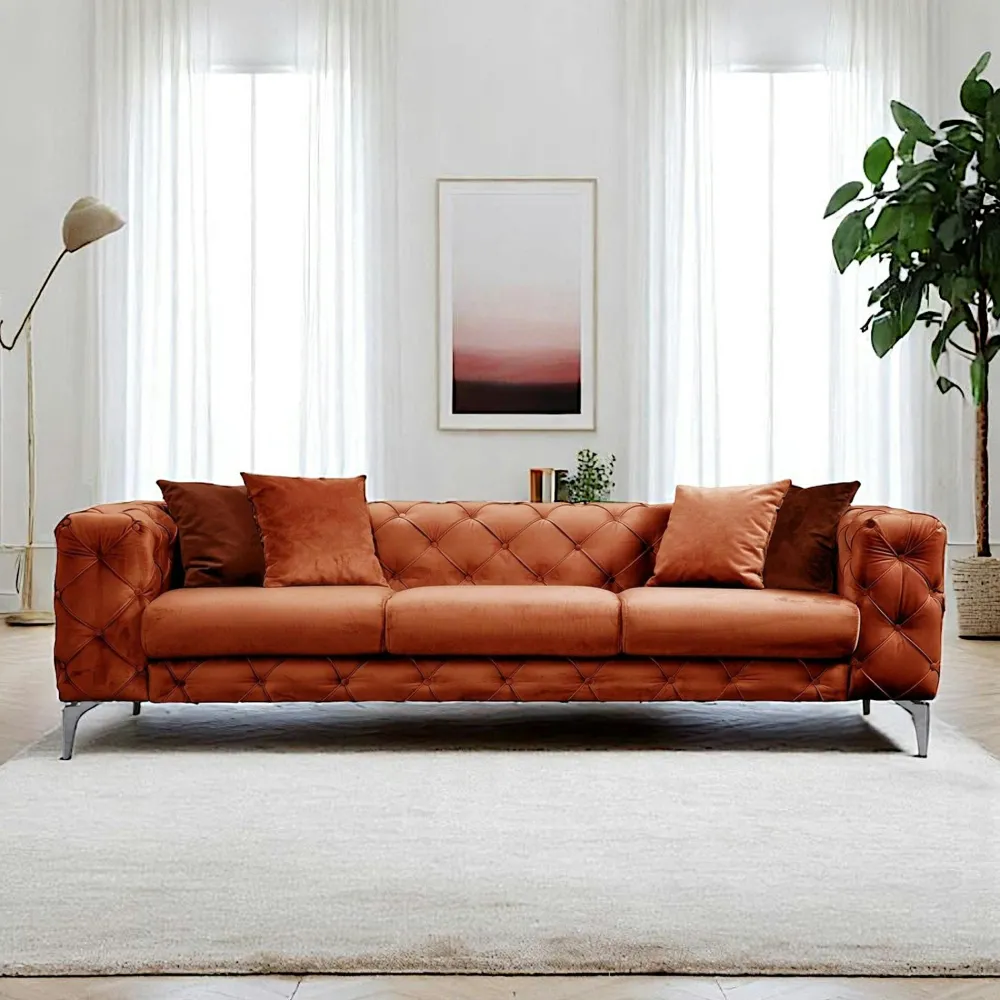 Canapés En Tissu|DOVER Canapé 2 places beige en velours capitonné