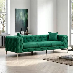 Canapés En Tissu|DOVER Canapé 2 places beige en velours capitonné