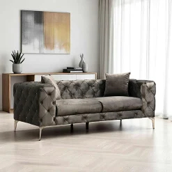 Canapés En Tissu|DOVER Canapé 2 places beige en velours capitonné