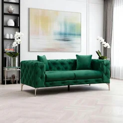 Canapés En Tissu|DOVER Canapé 2 places beige en velours capitonné