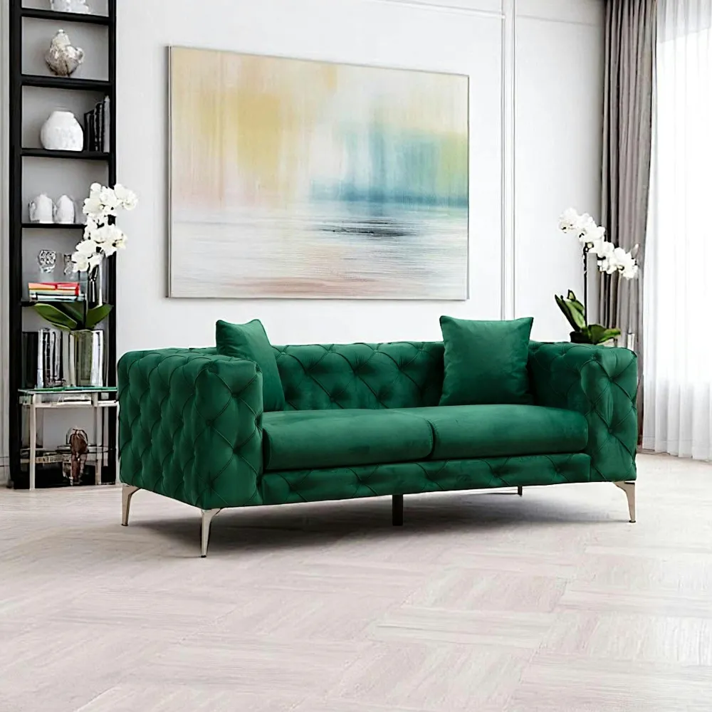 Canapés En Tissu|DOVER Canapé 2 places beige en velours capitonné