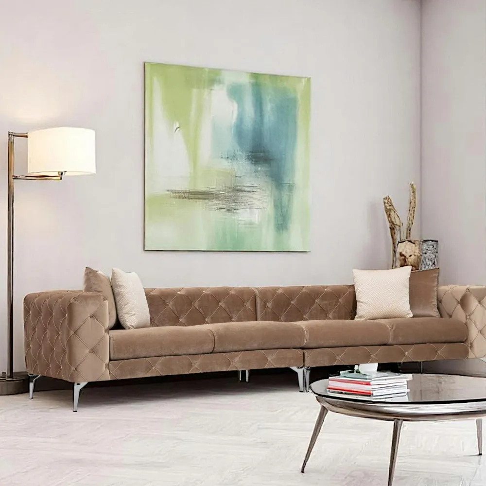 Canapés En Tissu|DOVER Canapé 2 places beige en velours capitonné