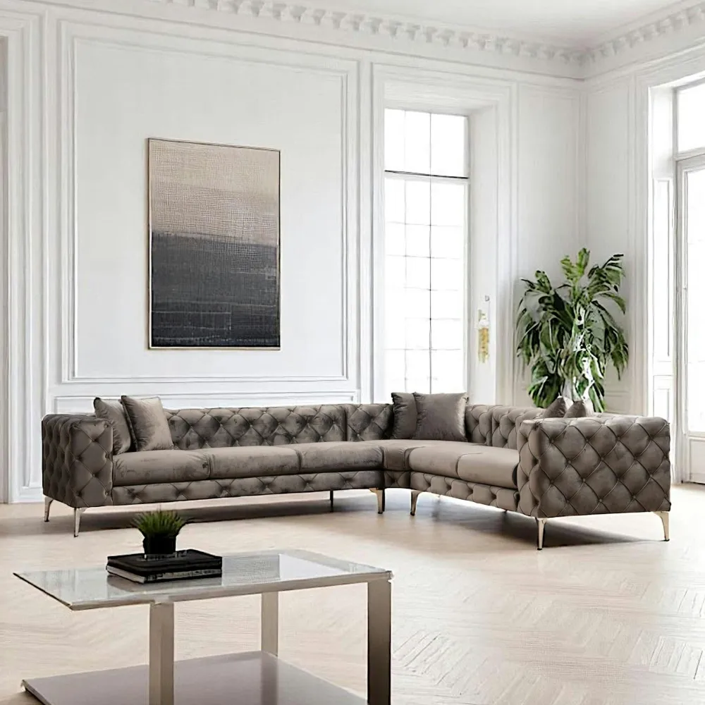 Canapés En Tissu|DOVER Canapé 2 places beige en velours capitonné