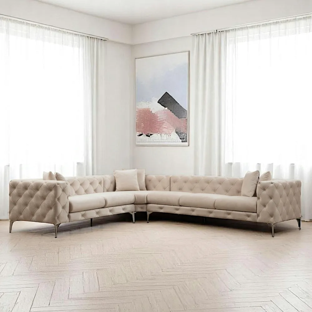 Canapés En Tissu|DOVER Canapé 2 places beige en velours capitonné