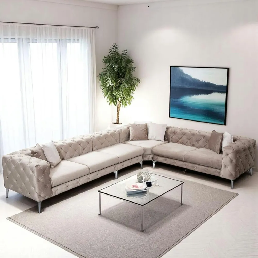 Canapés En Tissu|DOVER Canapé 2 places beige en velours capitonné