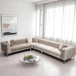 Canapés En Tissu|DOVER Canapé 2 places beige en velours capitonné