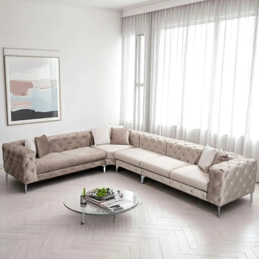 Canapés En Tissu|DOVER Canapé 2 places beige en velours capitonné