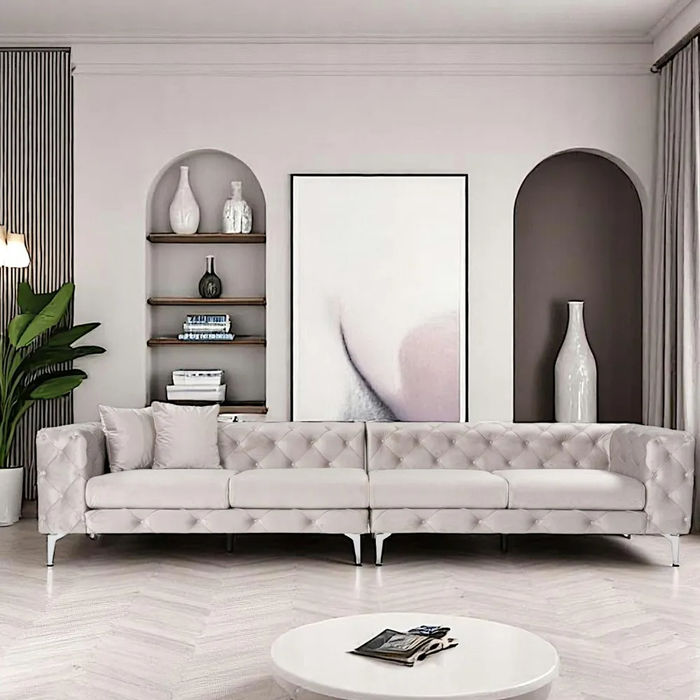 Canapés En Tissu|DOVER Canapé 2 places beige en velours capitonné