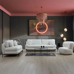 Canapés En Tissu|SION Canapé 3 places blanc bouclette, coussins ronds