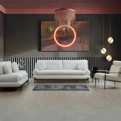 Canapés En Tissu|SION Canapé 2 places blanc bouclette, coussins ronds