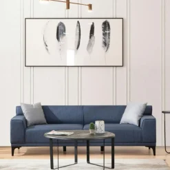 Canapés 3 Places|Canapés En Tissu|ORSAY Canapé 3 places bleu - accoudoirs larges