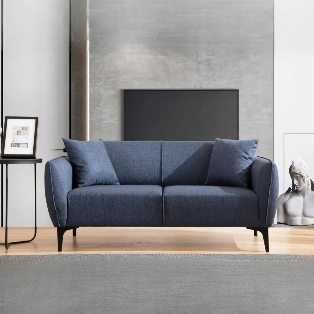 Canapés En Tissu|VILNIUS Canapé 2 places bleu avec couture décorative