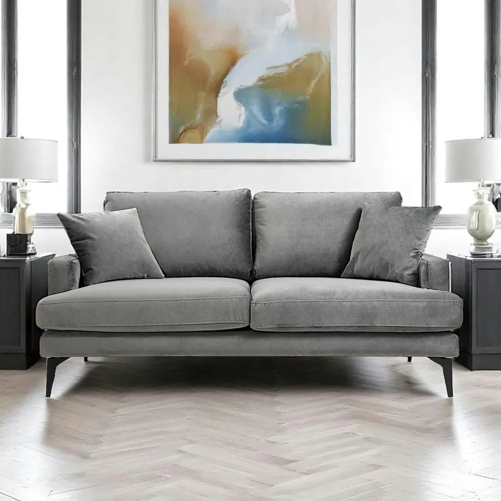 Canapés En Tissu|SEATTLE Canapé 2 places bleu en tissu velours 175 cm