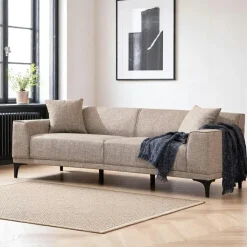 Canapés En Tissu|Canapés 3 Places|ORSAY Canapé 3 places brun taupe - accoudoirs larges