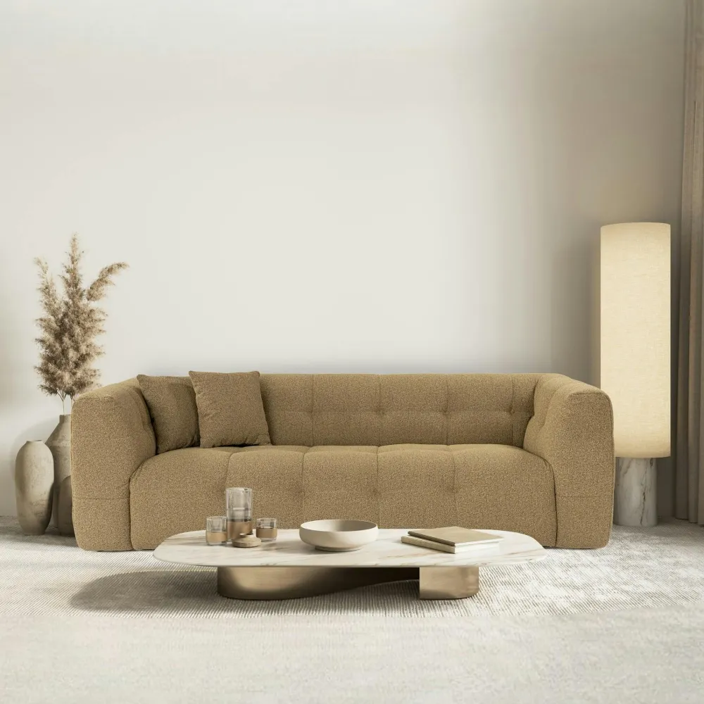 Canapés En Tissu|RAVELLO Canapé 3 places capitonné kaki, coussins assortis