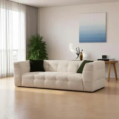 Canapés En Tissu|RAVELLO Canapé 2 places capitonné kaki, coussins assortis