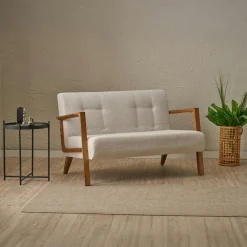 Canapés En Tissu|KOS Canapé 2 places compact blanc chiné moderne 124 cm