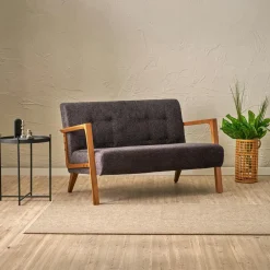 Canapés En Tissu|KOS Canapé 2 places compact blanc chiné moderne 124 cm