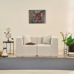 Canapés En Tissu|PLOVIA Canapé 2 places compact blanc tissu chenille