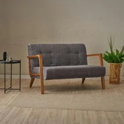 Canapés En Tissu|KOS Canapé 2 places compact tissu gris moderne 124 cm