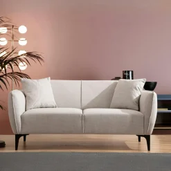 Canapés En Tissu|VILNIUS Canapé 2 places écru avec couture décorative