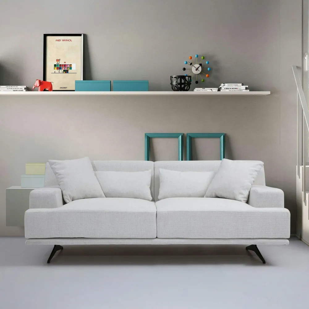 Canapés En Tissu|CREWE Canapé 2 places écru moderne, pieds métal noir