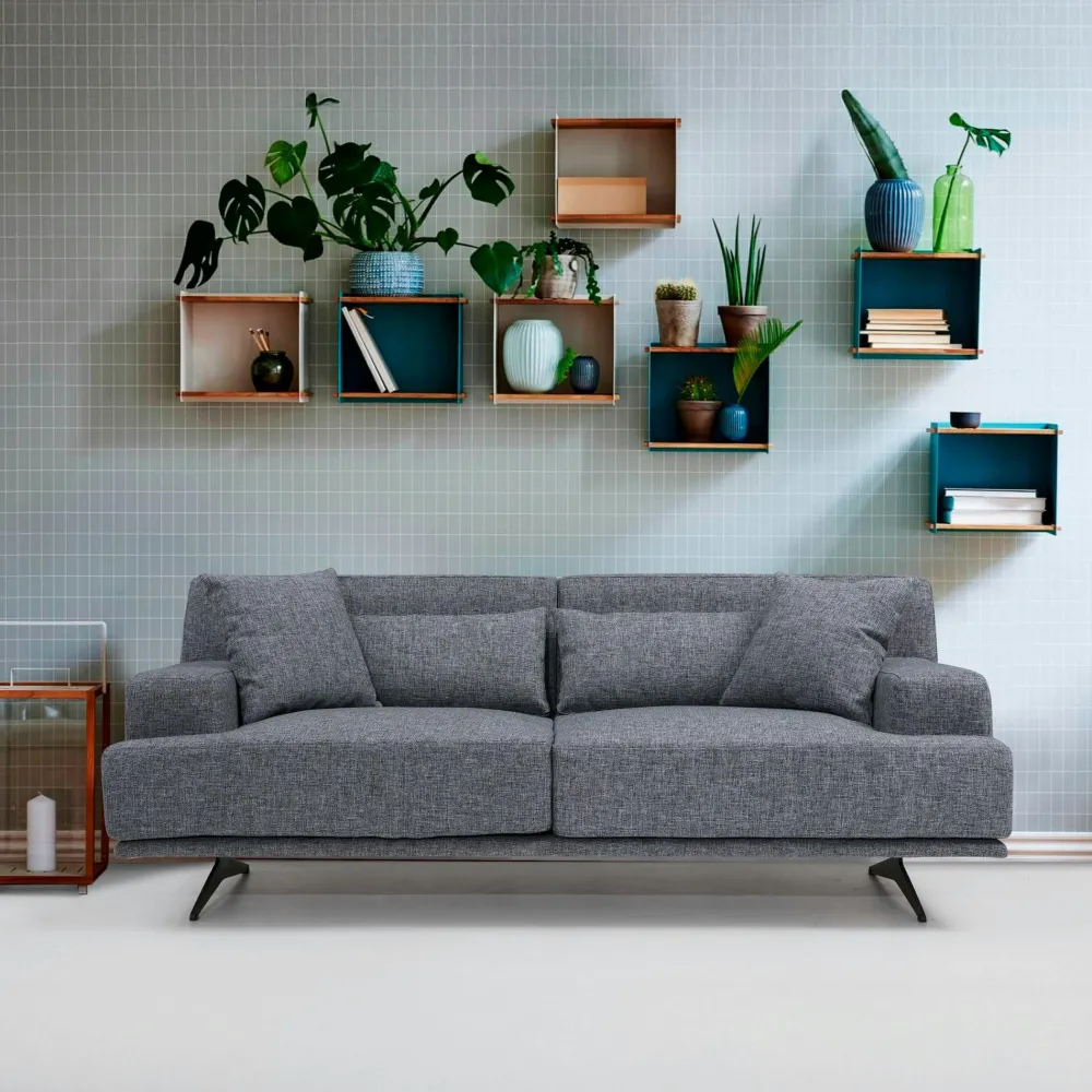 Canapés En Tissu|CREWE Canapé 2 places écru moderne, pieds métal noir