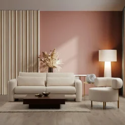 Canapés En Tissu|LUCCA Canapé 2 places écru tissu bouclette, lignes arrondies