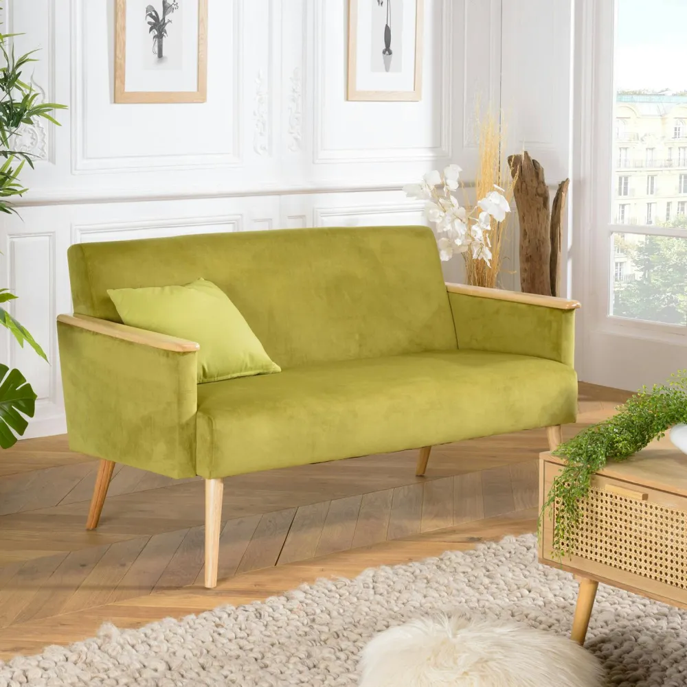 Canapés En Tissu|Canapés 2 Places|TIM Canapé 2 places en velours vert et bois