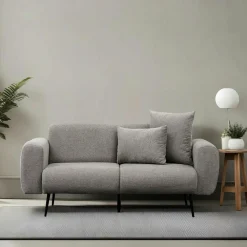 Canapés En Tissu|YOKOH Canapé 2 places gris clair, pieds métal noir