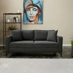 Canapés En Tissu|NEOLIA Canapé 2 places gris foncé moderne, pieds dorés