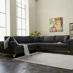 Canapés En Tissu|NEOLIA Canapé 2 places gris foncé moderne, pieds noirs