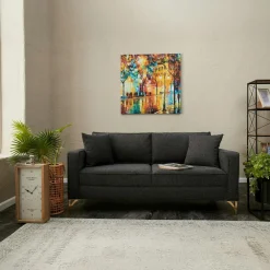 Canapés En Tissu|NEOLIA Canapé 2 places gris foncé moderne, pieds noirs