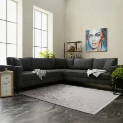 Canapés En Tissu|NEOLIA Canapé 2 places gris foncé moderne, pieds noirs