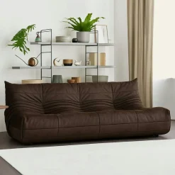 Canapés En Tissu|Canapés Marron|ARVEN Canapé 3 places marron en tissu plissé 210 cm