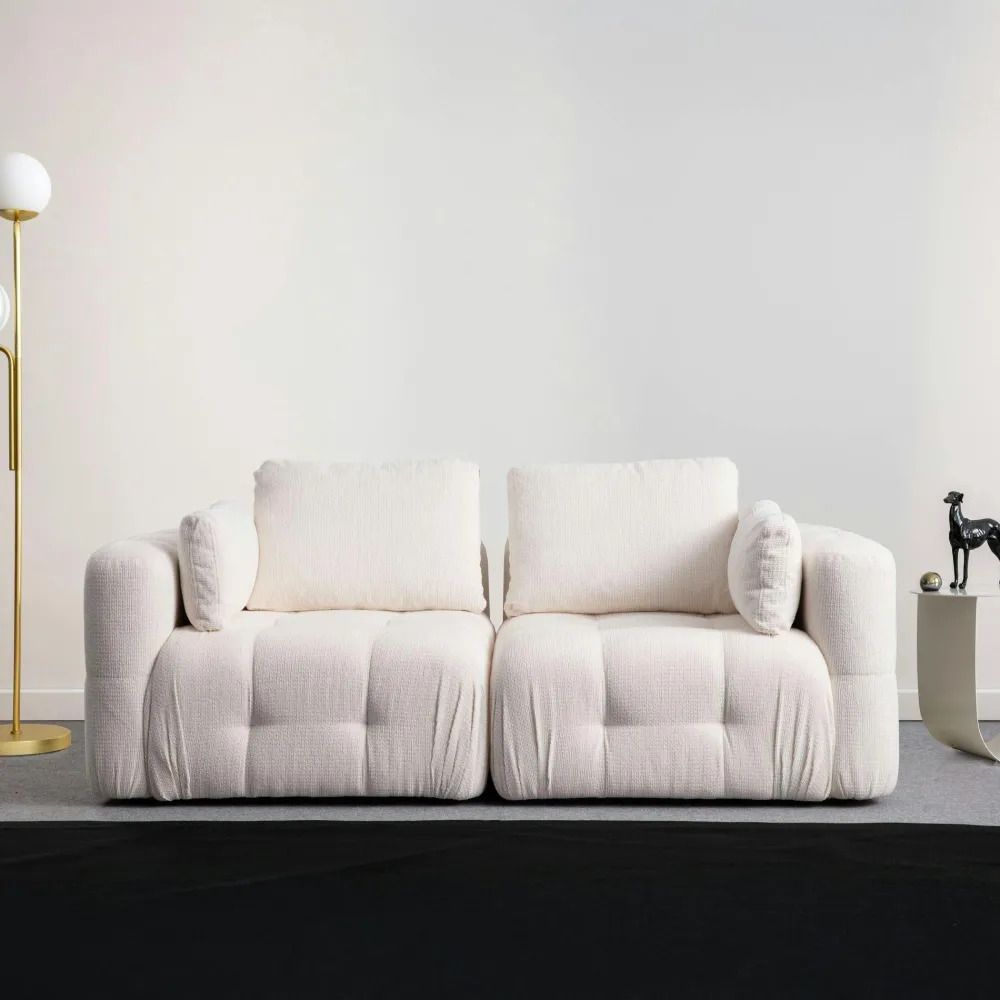 Canapés En Tissu|BARI Canapé 2 places modulable beige, forme organique