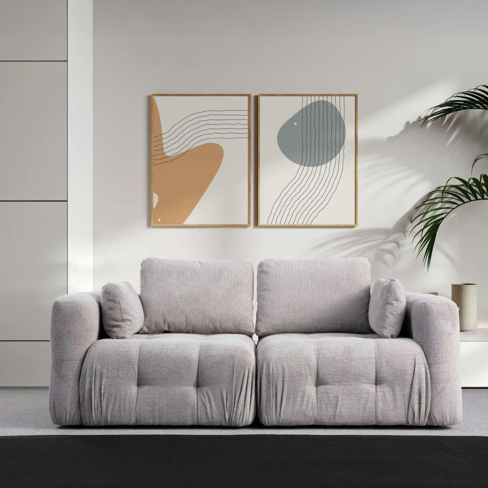 Canapés En Tissu|BARI Canapé 2 places modulable beige, forme organique