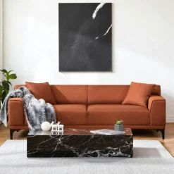 Canapés En Tissu|Canapés 3 Places|ORSAY Canapé 3 places rouille - accoudoirs larges