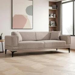 Canapés En Tissu|LUCCA Canapé 2 places taupe, accoudoirs matelassés 170 cm