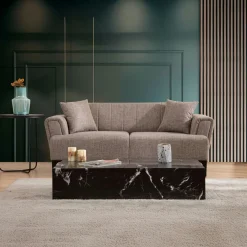 Canapés En Tissu|LUCCA Canapé 2 places taupe, dossier à coutures verticales