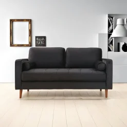 Canapés En Tissu|CHIBA Canapé 2 places velours beige crème, coussins polochons