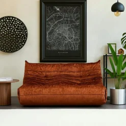 Canapés En Tissu|ARVEN Canapé 2 places velours bleu nuit plissé 145 cm