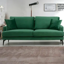 Canapés En Tissu|SEATTLE Canapé 2 places vert en tissu velours 175 cm