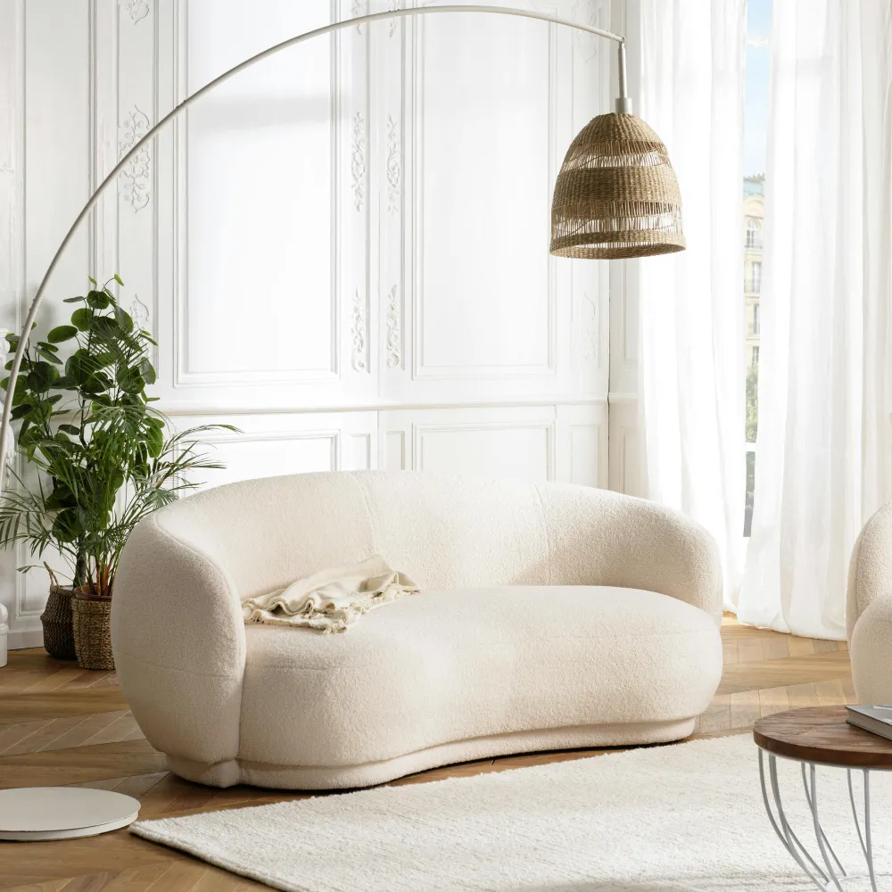 Canapés En Tissu|Canapés 3 Places|COLOMBUS Canapé arrondi 3 places tissu bouclette écru