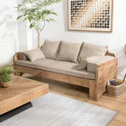 Univers Déco·Scandinave Hygge|Univers Déco·Maison De Campagne|DENVER Canapé convertible en bois recyclé coussins taupe