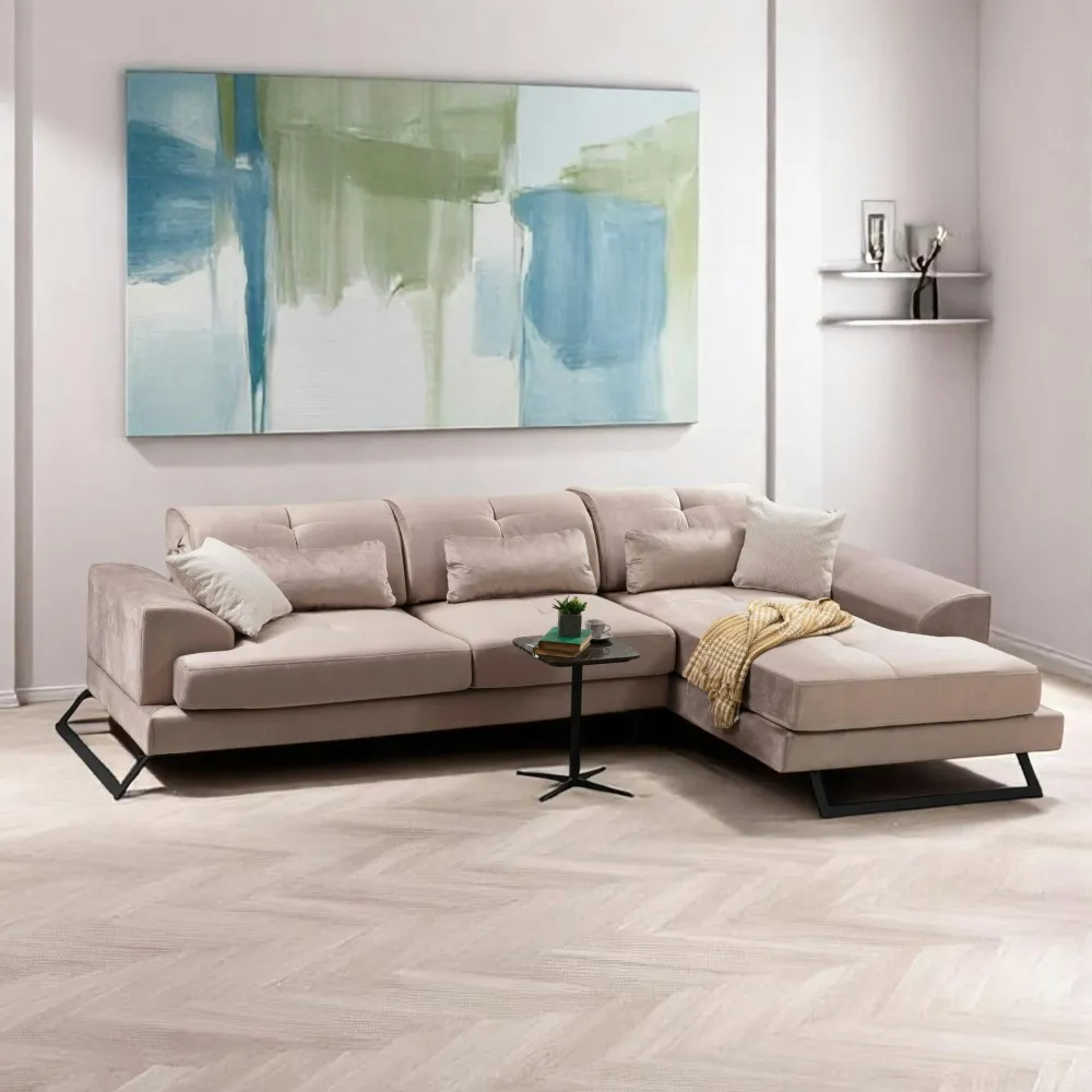 Canapés En Tissu|Canapés 3 Places|MILO Canapé d'angle beige - dossier inclinable, côté droit