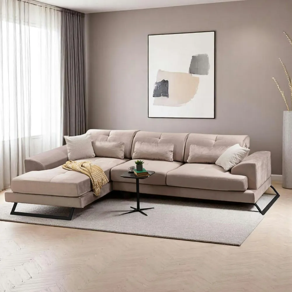 Canapés 3 Places|Canapés D'Angle|MILO Canapé d'angle beige - dossier inclinable, côté gauche